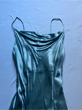 Satin Cowl Neck Slip Dress - Teal Green